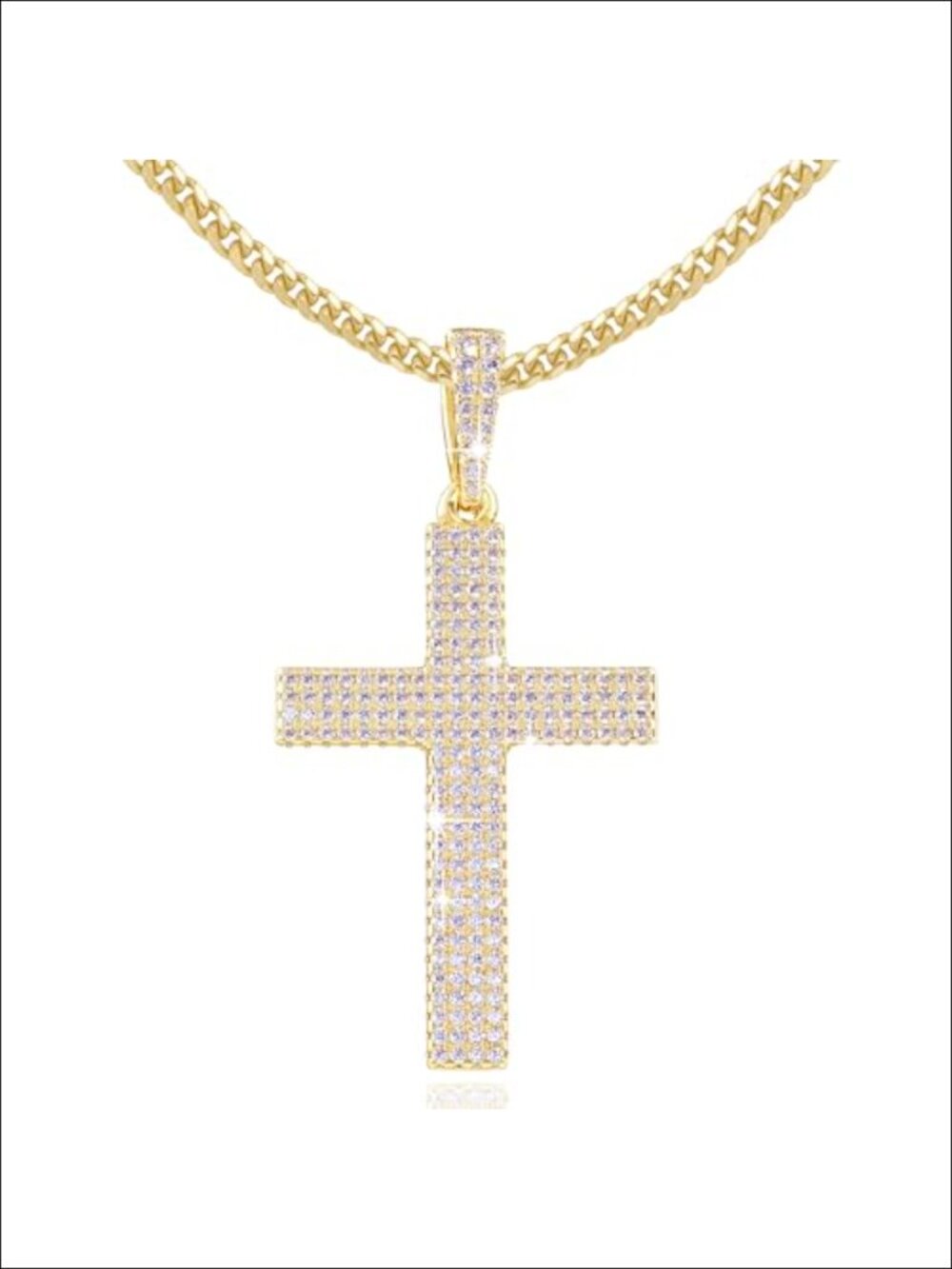 Gold Tone Brass Crucifix Pendant Necklace for Women with Cubic Zirconia